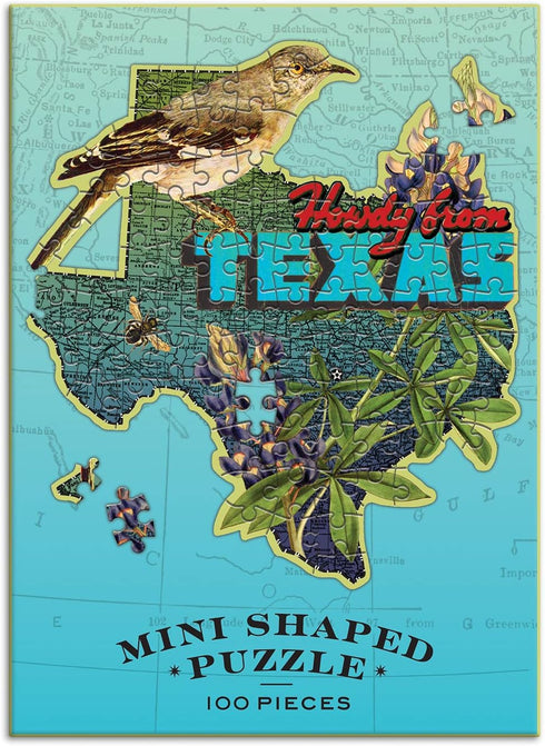 Galison Wendy Gold Texas Shaped Mini Puzzle, 100 Pieces, 8” x 9.75” – Die-Cut Jigsaw Puzzle Featuring Art by Bestselling Artist Wendy Gold – Makes...