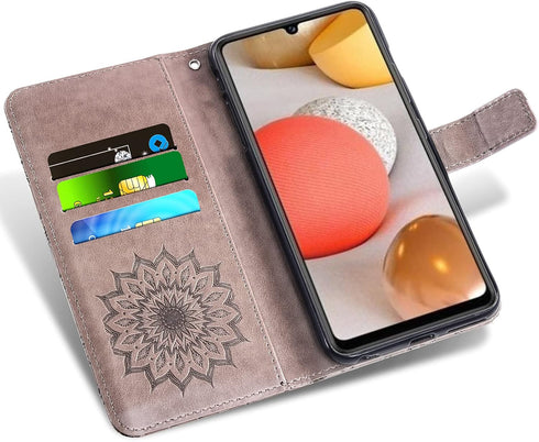 Phone Case for Samsung Galaxy A42 5G Wallet Cases with Tempered Glass Screen Protector Sunflower Leather Slim Flip Cover Card Holder Stand Cell Ac...