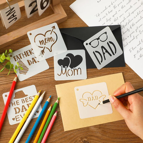 Augshy Stencils for Painting, 56 Pack Father's Day Stencils Mother's Day Stencil Templates Reusable Stencils for Scrap DIY Crafts Booking for Home...