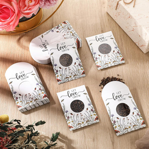 Fumete 50 Pcs Let Love Grow Seed Packets Wedding Favor for Guests Bulk Seed Envelope Kraft Bag with Window Flower Resealable Seed Storage Packets ...