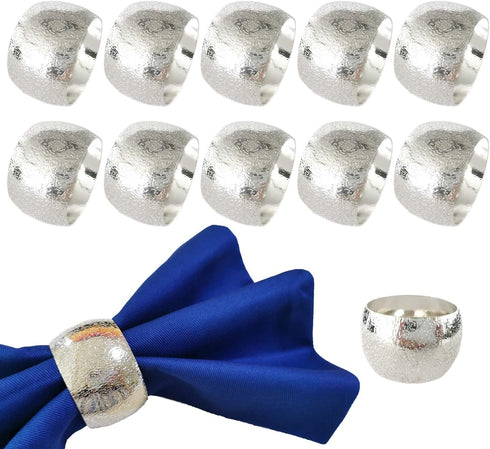 Silver Napkin Ring Set of 12, Metal Napkin Holders for Cloth Napkins Wedding Thanksgiving Party Christmas Dinner Table Decor (12 Pcs Silver Circle...