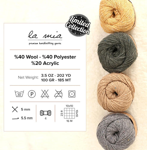 1 Ball La Mia Re-Tweed Knitting Yarn,%40 Wool%40 Polyester%20 Acrylic, 3.5 Oz (100 g) / 202 Yrds (185 m), Worsted, Grey - L149......