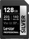 Lexar 128GB Professional Silver SDXC Memory Card, UHS-I, C10, U3, V30, 4K Video, Up to 205/140 MB/s Read/Write, for Professional Photographer, Vid...