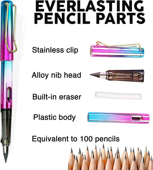 6pcs Pencil Set,Infinity Eternal Pencils with Replaceable Nibs +Eraser Equa to 100 Wooden Pencils,Black Inkless Everlasting Pencils For Wrtting Sc...