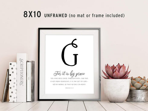Grace Christian Wall Art Set of 5 | Black and White Bible Verse Prints 8x10 Unframed | Scripture Posters for Home | Christian Wall Decor Made in U...