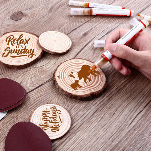 FUMILE Wood Burning Pen Set with 6PCS Scorch Pen Marker, 4PCS Wood Chips, 4PCS Sandpapers for DIY Wood Painting, Suitable for Artists and Beginner...
