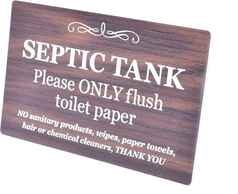 Septic Tank Adhesive Sign - Stylish Walnut Effect, Plaque for Toilet, Bathroom, W.C, Septic Tank...