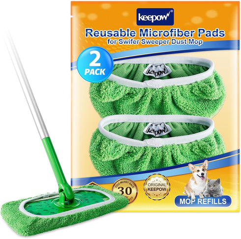 KEEPOW Reusable Microfiber Mop Pads for Swiffer Sweeper Mop, Washable Wet Pad Refills for Wet & Dry Use, Microfiber Dry Sweeping Cloths for Hardwo...