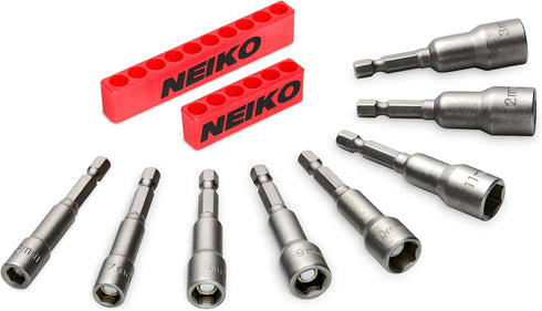 NEIKO 10065A 1/4” Hex Shank Magnetic Power Impact Nut Driver Set |8 Piece Tool Set | Professional Grade Socket Nut Setters| Metric | Sizes 6 to 13...
