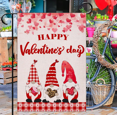 Happy Valentines Day Gnomes Garden Flag 12.5x18 Inch?Love Heart Valentine's Day Gnomes Red Buffalo Plaid Yard Flag Double Sided Anniversary Weddin...