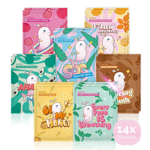 ZealSea Sheet Mask Skin Care (Pack of 14) Beauty Facial Spa Face Mask Birthday Party gifts Women, Men kids Girls - Hydrate, Brighten, Moisturize, ...