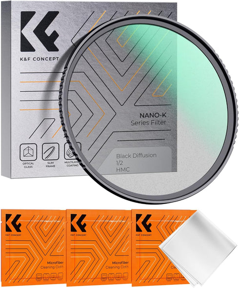 K&F Concept 49mm Black Diffusion 1/2 Filter Mist Cinematic Effect Filter with 18 Multi-Layer Coatings for Video/Vlog/Portrait Photography (K-Serie...