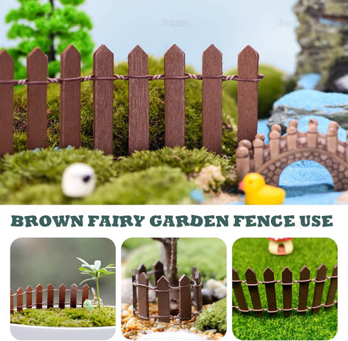 AUEAR, 35 Inch Mini Fairy Garden Fence Wood Ornament Wooden Decorative Picket Fence for DIY Crafts Project (Brown, 2-Pack)...
