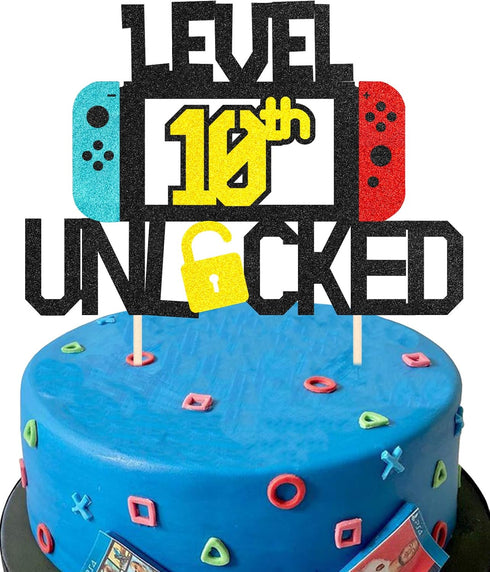Level 10th Cake Topper for Video Game Theme Gaming Party Birthday Anniversary Celebration...