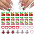 40PCS Cherry Nail Charms with 3D Crystals Design, Kawaii Nail Charms with Heart and Planet Nail Charms, Cherry Nail Charms Art Shiny Gems Nail Mak...