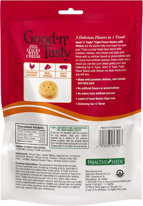Good 'n' Tasty Triple Flavor Stacks with Cheese, 9 Ounces, Bite Sized Snacks for Dogs with Premium Chicken and Real Cheese...