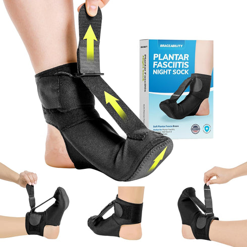 BraceAbility Plantar Fasciitis Night Splint Sock - Soft Plantar Fascia Boot for Sleeping, Achilles Tendonitis Relief, Foot Drop, Heel Pain - Plant...