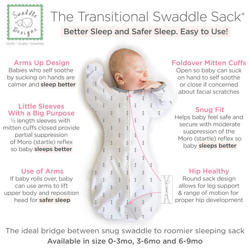 SwaddleDesigns Transitional Swaddle Sack, Arms Up Half-Length Sleeves & Mitten Cuffs, Swaddle for Newborn Transition to Baby Sleep Sack Wearable B...