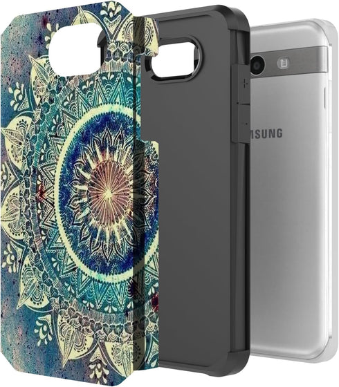 Rosebono Dual Layer Shockproof Hard Cover Graphic Case for Galaxy J7 - SM-J727 (Green Mandala)...