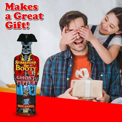 Surrender the Booty Ghost Pepper Hot Sauce – Bhut Jolokia Extreme Gourmet Heat – Premium Novelty Pirate Gift Bottle – Hot Sauce Challenge – 5oz...