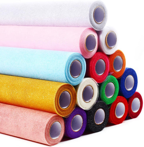 Sparkling Tulle Rolls, 15” by 30 Yards (90FT) Glitter Tulle Spool Ribbon Fabric for Wedding Birthday Bridal Shower Tutu Skirt Party Gift Wrapping(...