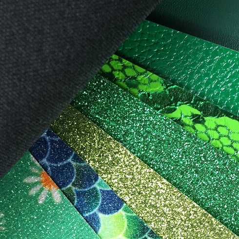 8 Pieces 8x12 Inch Faux Leather Sheets Green Fine Chunky Glitter Metallic Litchi Skin Texture Mermaid Scale Daisy Snake Texture Leather for Bows E...