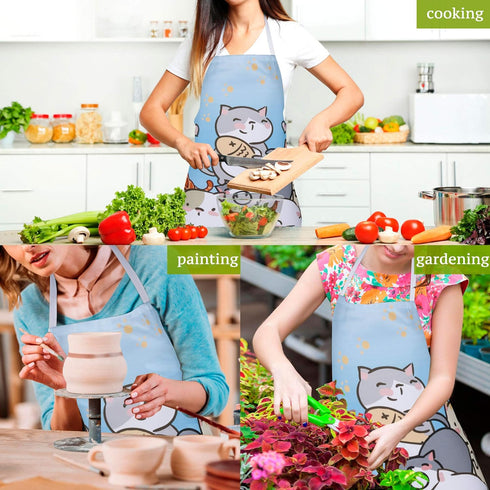 RosieLily Cat Apron for Women Cute Apron Anime Apron Funny Apron Kitchen Apron for Cooking Baking Gardening Grilling BBQ Kawaii Apron for Teens Bl...