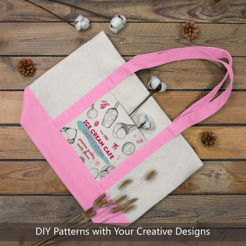 TOPDesign 1-Pack Canvas Tote Bag with an External Pocket, Reusable Grocery Shopping Bag, Top Zipper Closure, Daily Essentials (Pink/Natural)...