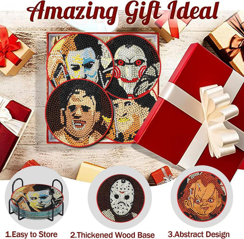 ICECHEN 8 Pcs Diamond Paintings Coasters Kits with Holder, DIY Halloween Coaster Diamond Art Kits,Full Drill Rhinestone Painting Kits for Adults &...