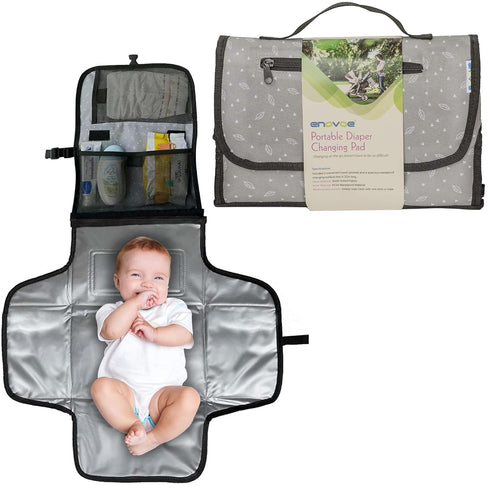 Enovoe Portable Diaper Changing Pad for Baby - Convenient, Durable, Waterproof Travel Changing Mat with Built-in Head Pillow for Your Infant - Gre...