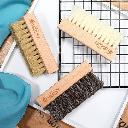 YoungJoy 3 Pieces Dual Sided Sneaker Shoe Cleaner Brush Set Shoes Clean Brush Kit Both Boar and Plastic Bristles with Microfiber Cloth (B)...