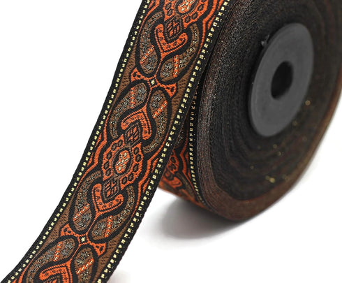 11 Yard Spool 0.98 inches Mystic Orange Brown Jacquard Ribbon Upholstery Fabric Sewing Trim DIY Supplies 25808...