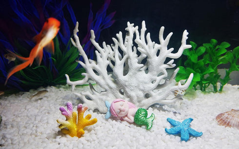 Aquarium Fish Tank Decorations Kit, Artificial Coral+Starfish+Mermaid+Plastic Coral, Betta Fish Tank Decor Ornament Landscape for Fresh...