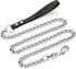 4ft Metal Dog Leash with Leather Handle Heavy Duty Dog Chain Leash Chew Proof Sturdy Training Pet Lead for Large Medium Dogs Black...