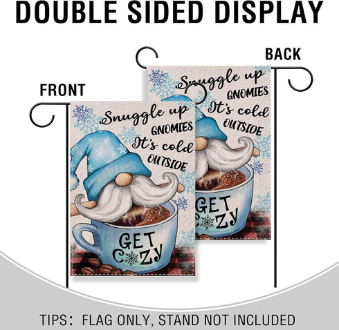 Snuggle Up Gnomies It's Cold Outside Home Decorative Garden Flag Winter Gnome Plaid House Yard Coffee Bean Cup Snowflake Outside Decor, Christmas ...