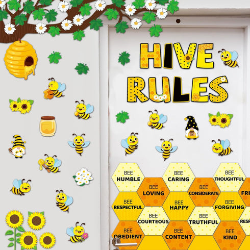 gisgfim Bee Motivational Bulletin Board Decorations Hive Rules Cutouts Summer Sunflower Tree Inspirational Positive Classroom Decor Daisy Bulletin...