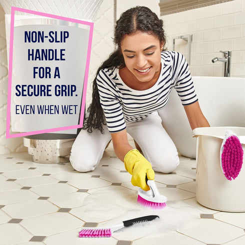 Scrub Brush Set of 3pcs - Cleaning Shower Scrubber with Ergonomic Handle and Durable Bristles - Grout Cleaner Brush - Scrub Brushes for Cleaning B...