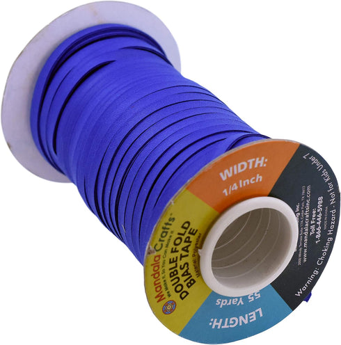 Mandala Crafts Double Fold Bias Tape for Sewing - 55 Yds Blue Bias Tape Double Fold 1/4 Inch Hem Quilt Binding Blue Seam Binding Tape - Fabric Pip...