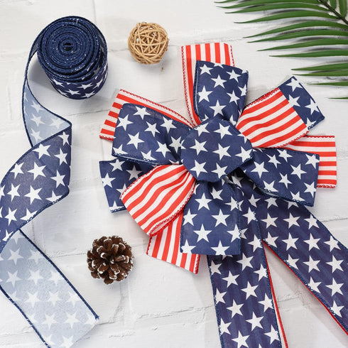 Independence Day Ribbon for Tree, Red and White Ribbons Wired Vertical Stripe Fabric Ribbon Gifts Wrapping DIY Crafts Wreath Garland Making Xmas T...