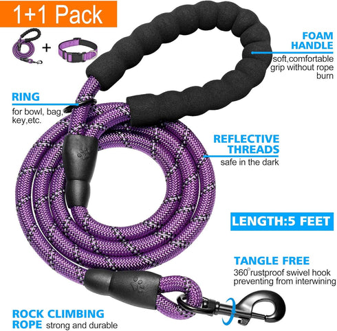 Reflective Dog Collar Padded with Soft Neoprene Breathable Adjustable Nylon Dog Collars for Small Medium Large Dogs (X-Small (Pack of 1), Purple C...