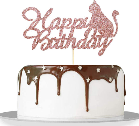 Happy Birthday Cake Topper Rose Gold Glitter Cat Cake Topper Cat Theme Birthday Party Cake Decoration...