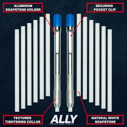 ALLY Tools Two Round Soapstone Holder with 14 Welding Quality Round Soapstone Pens Refills for Welders - Perfect for Making Removable Markings on ...