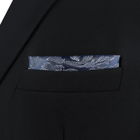S&W SHLAX&WING Pocket Square for Men Space Blue with Light Steel Blue Patterned Floral for Suit...