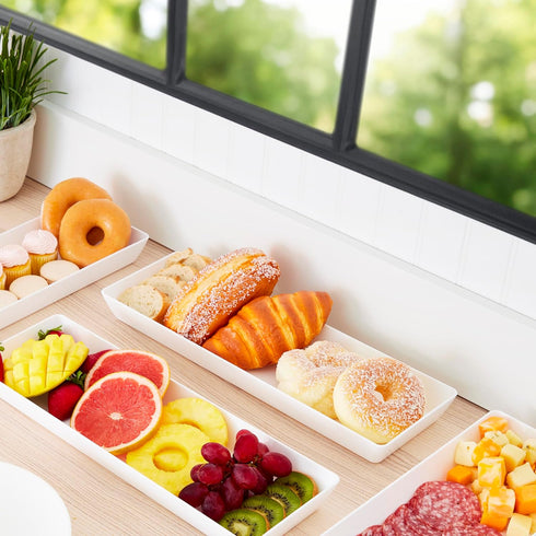 US Acrylic Avant White Plastic Serving Trays (Set of 4) 15” x 5” | Narrow Reusable Rectangular Party Platters | Serve Appetizers, Fruit, Veggies, ...