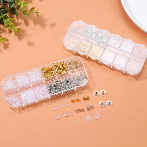 12 Styles 600 Pcs Earring Backs for Studs, Clear Plastic Earrings Hypoallergenic Metal Rubber Silicone Earring Backs Bullet Clutch Stoppers Replac...