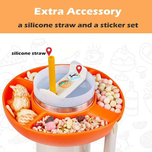 Silicone Snack Bowl for Stanley 40 oz Tumbler, Snack Tray Compatible with Stanley Tumbler H2.0, Includes Silicone Straw, 3D Stickers, Stanley Cup ...