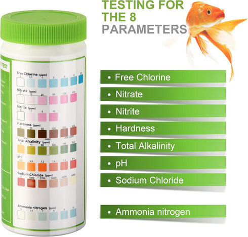 8-in-1 Aquarium Test Kit for Fish Tanks - Quick & Accurate Water Testing Strips for Aquariums & Ponds. Tests pH, Ammonia, Alkalinity, Hardness, Ch...