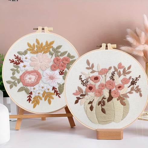 Sivilife Embroidery Kit for Beginners, 3 Sets Stamped Cross Stitch Kits for Beginner, Floral Pattern Embroidery Starter Kits for Adults with Embro...