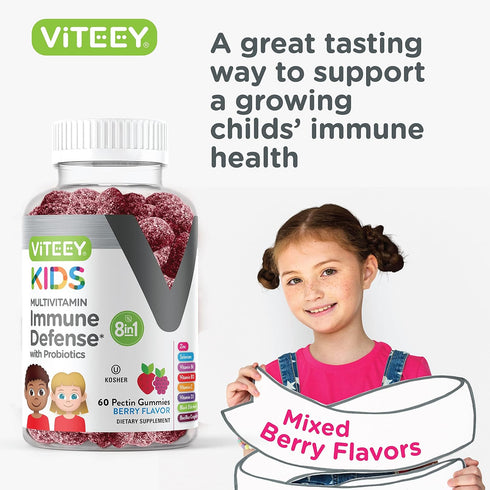Kids Multivitamin Gummies with Probiotics - 8-1 Kids Vitamins for Immune Health Support with Vitamin C, D3, B12, B6, Zinc, Elderberry, Selenium - ...