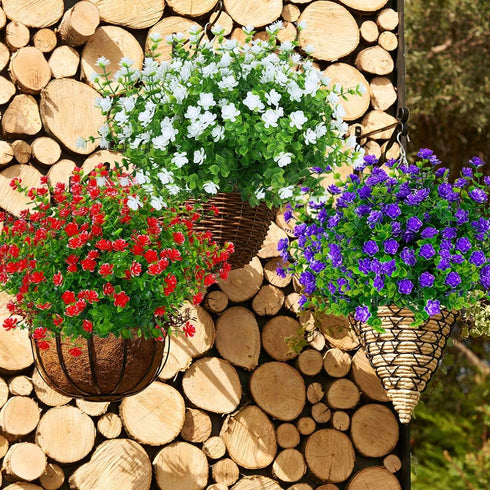 6 Bundles Outdoor Artificial Flowers UV Resistant Fake Boxwood Plants, Faux Plastic Greenery for Indoor Outside Hanging Plants Garden Porch Window...